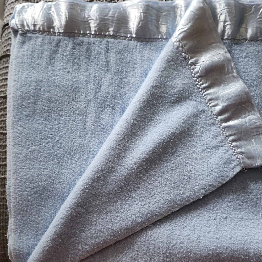 Soft Blue Blanket with Satin Trim